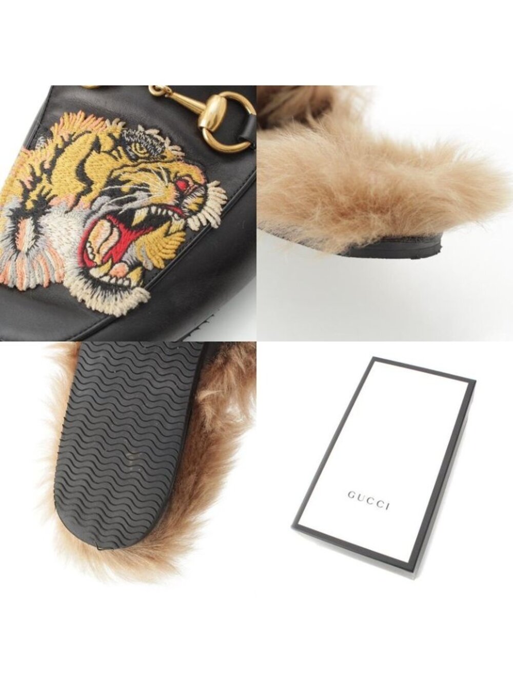 ★SOLD★ Gucci Leather Furbit Tiger Pattern Slip on Loafers Black - Picture 10 of 10